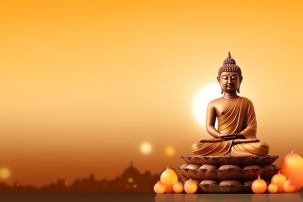 Un Bouddha est assis le jour du Vesak Buddha Purnima avec espace de copie Contexte pour le jour du festival du Vesak