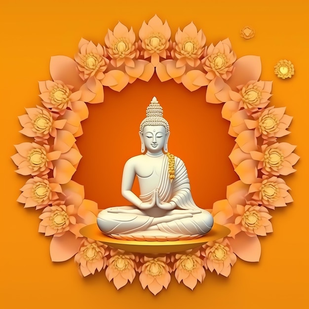 Un Bouddha s'assoit dans le jour de la Purnima du Bouddha de Vesak avec un espace de copie Arrière-plan pour le jour du festival de Vesak