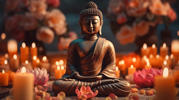 Bouddha serein Une statue méditative capturée avec GenerativeAI