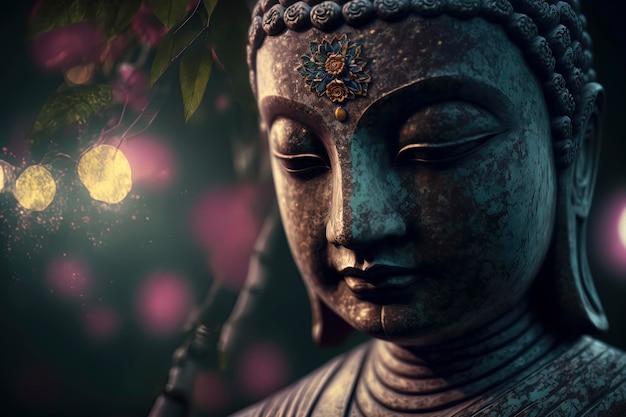 Bouddha avec ses yeux ouverts sous un arbre de lotus spiritualcore