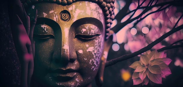 Bouddha avec ses yeux ouverts sous un arbre de lotus spiritualcore