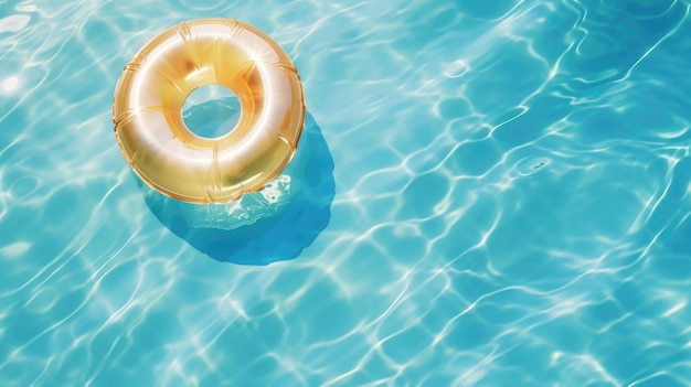 Une bouée de sauvetage dorée flottant dans la piscine