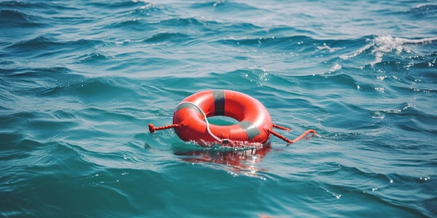 Bouée de sauvetage rouge ronde sur le fond de l'océan