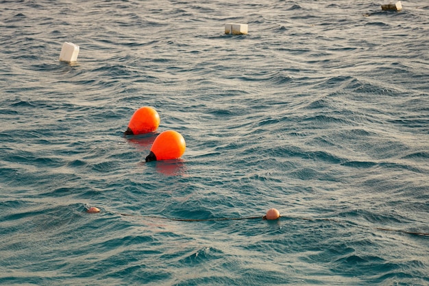 Bouées orange à la surface de l'eau agitée