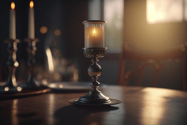 Bougie avec Bougeoir sur Table en Bois pour Ambiance Détente Chaleur