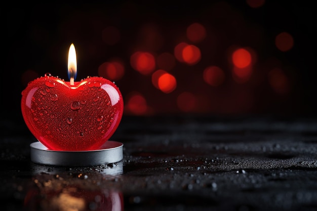 Bougie en forme de cœur rouge sur fond noir concept de la Saint-Valentin