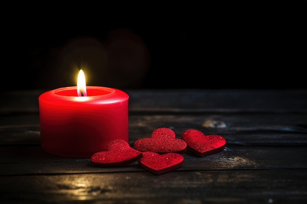 Bougie en forme de cœur rouge sur fond noir concept de la Saint-Valentin