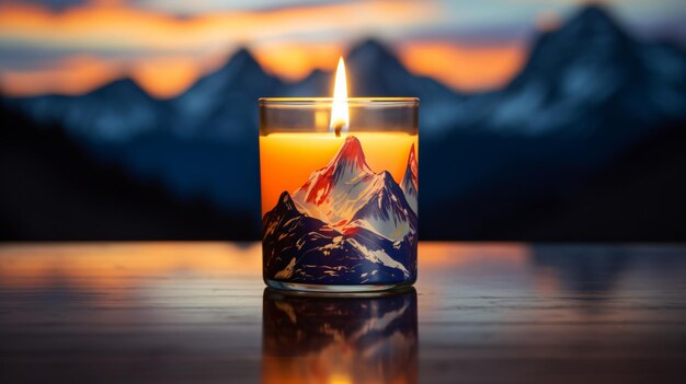 Photo bougie avec la montagne en arrière-plan