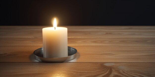 Une bougie sur une table avec un fond noir