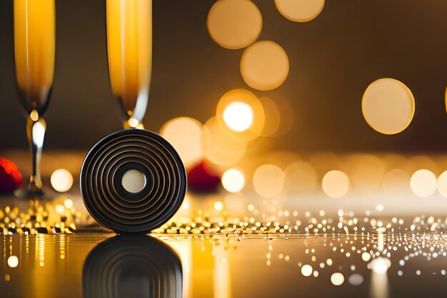 Photo une bougie sur une table avec des lumières en arrière-plan