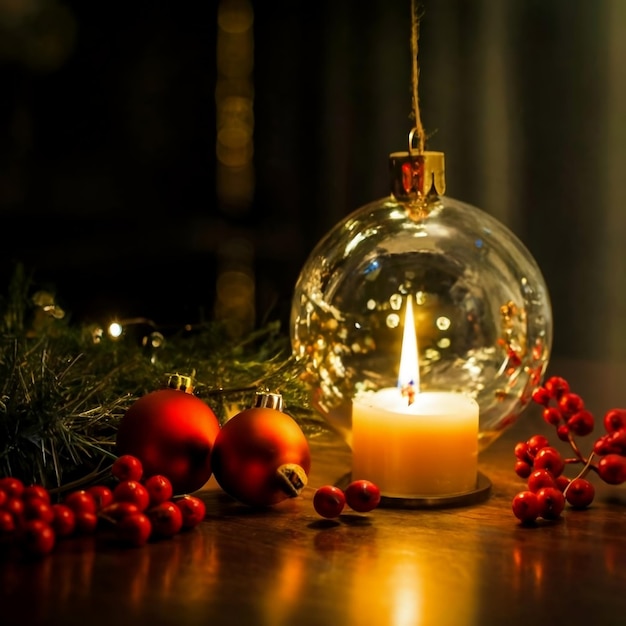 Photo des bougies et des boules de noël décoration de noël arrière-plan