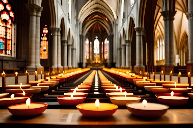 Photo bougies dans une église avec une église en arrière-plan