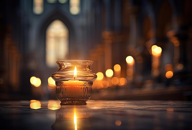 Photo bougies dans une scène d'église avec bokeh dans le style d'une atmosphère romantique