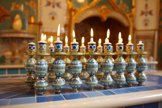 Des bougies juives allumées par des hommes allumant des bougies dans la ménora