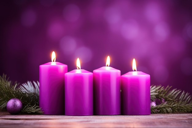 Bougies violettes avec flammes vacillantes