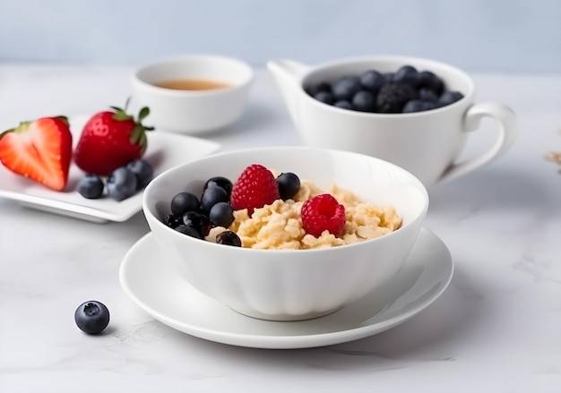 Bouillie de flocons d'avoine pour le petit-déjeuner traditionnel avec des baies IA générative