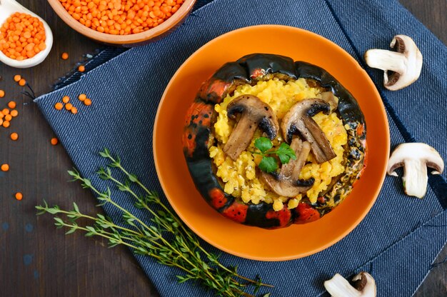 Bouillie de lentilles aux champignons