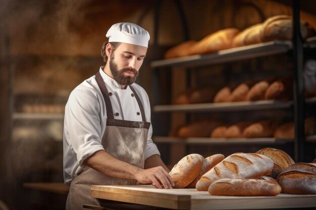 Un boulanger fabrique du pain dans une boulangerie à domicile