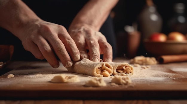 un boulanger le roulant et le remplissant d'un délicieux mélange de pommes pour faire des chaussons aux pommes IA générative