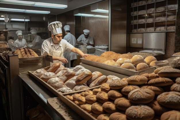 Boulangerie animée avec divers pains cuits et marqués pour la vente créés avec l'IA générative