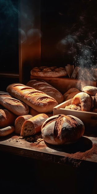 Une boulangerie est en préparation pour la journée.