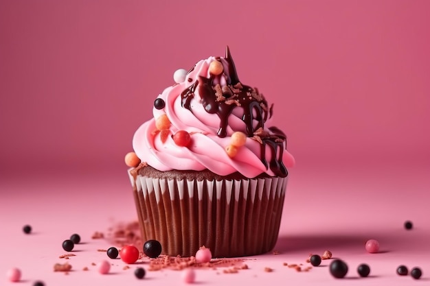 Boulangerie festive de cupcakes roses Generate Ai