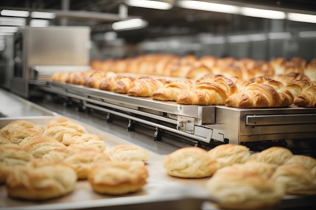 Une boulangerie intelligente moderne utilisant un robot de pâte automatique pour faire de la pâtisserie pour les croissants français