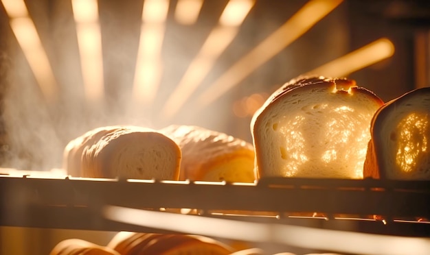 Boulangerie le matin pain frais chaud et pâtisserie dans la vieille ville boulangerie produits fraîchement cuits sur des étagères et le four petite entreprise locale et production alimentaire Generative Ai