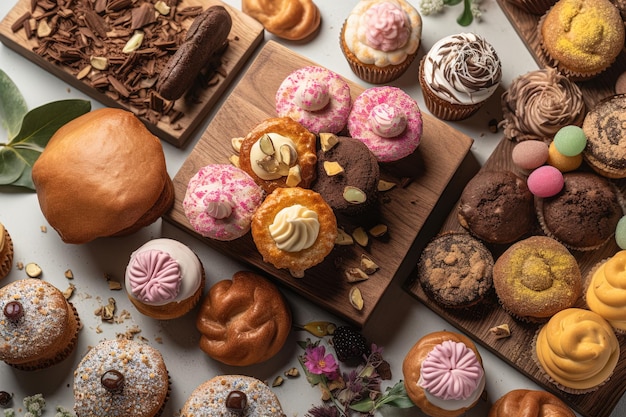 Boulangerie végétalienne Vue de dessus des cupcakes sans gluten