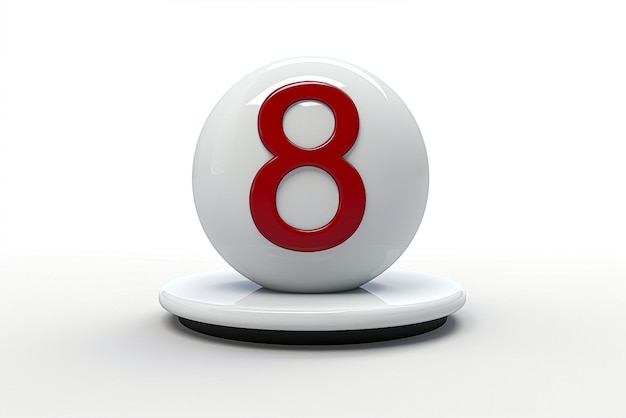 Photo boule blanche avec le numéro huit isolé sur fond blanc