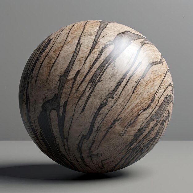 Boule en bois noir et gris avec stries sur fond gris