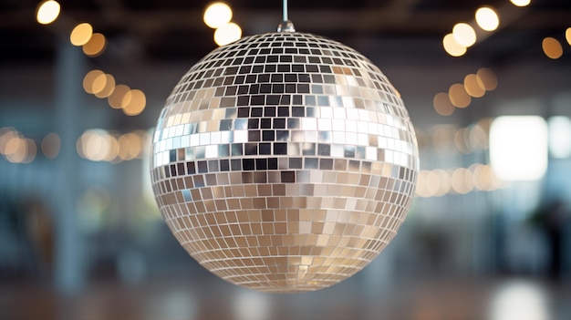 boule de boule de disco sur fond noir avec des lumières