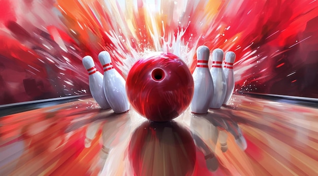 Photo une boule de bowling et des quilles frappant