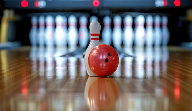 une boule de bowling et des quilles frappant