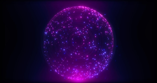 Boule de cercle de sphère faite de petites particules volantes lumineuses points grains de sable violet brillant brillant