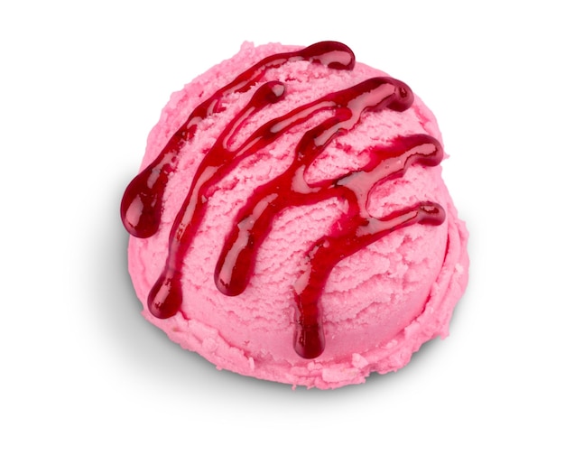 Boule de crème glacée rose sur fond blanc