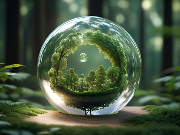 La boule de cristal est un symbole de la protection de la nature Concept de protection de l'environnement AI générative