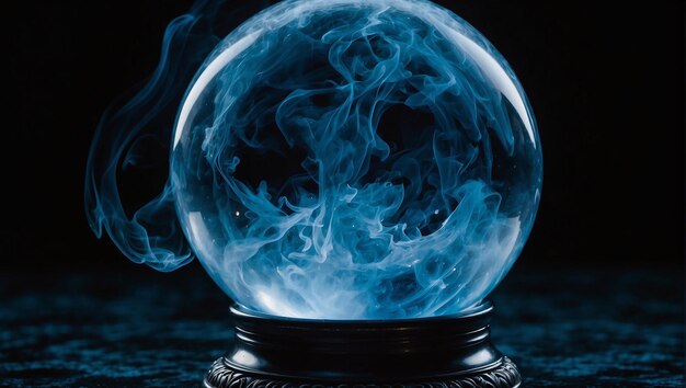 Photo une boule de cristal avec de la fumée bleue à l'intérieur.