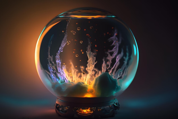 Photo boule de cristal magique avec des effets de fumée mystérieux de différentes couleurs art généré par le réseau de neurones