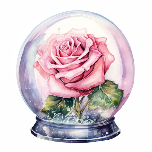 Boule de cristal magique avec rose rouge isolé sur fond blanc Illustration aquarelle
