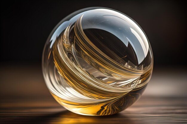 Boule de cristal transparente sur une table en bois