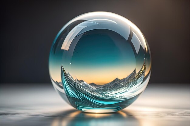 Boule de cristal transparente sur une table en bois