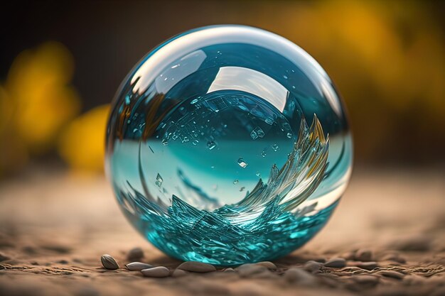 Boule de cristal transparente sur une table en bois