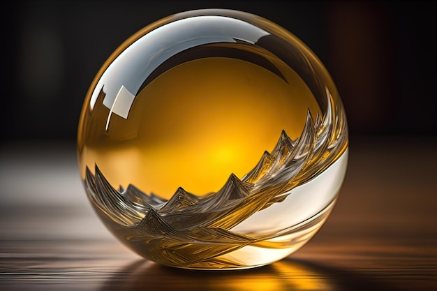 Boule de cristal transparente sur une table en bois