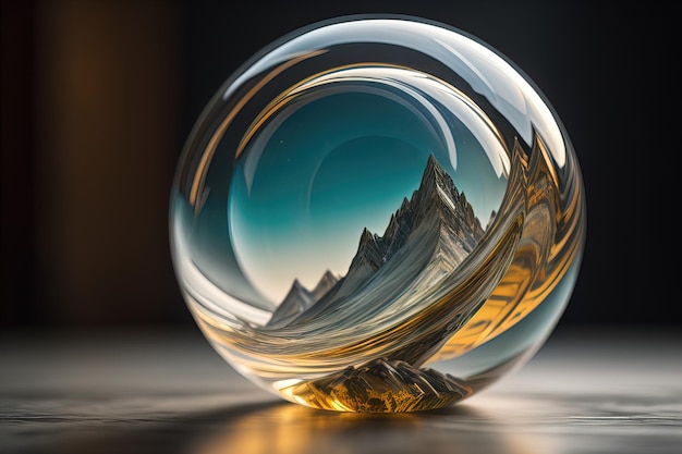 Boule de cristal transparente sur une table en bois