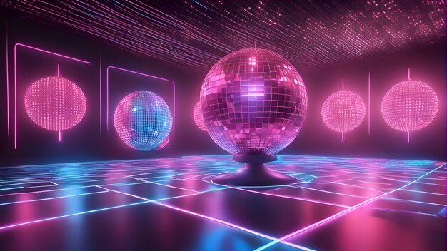 Boule de disco brillante dans le noir Arrière-plan de club de disco rendu 3D