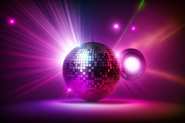 Une boule disco avec un fond violet et le mot disco dessus