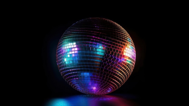 Une boule disco avec des lumières colorées dessus