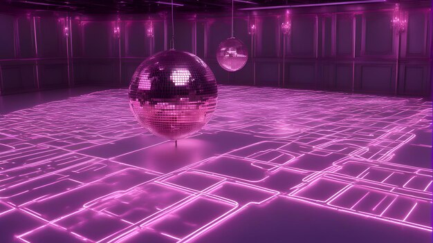 Photo boule de disco violette sur un fond sombre rendu 3d