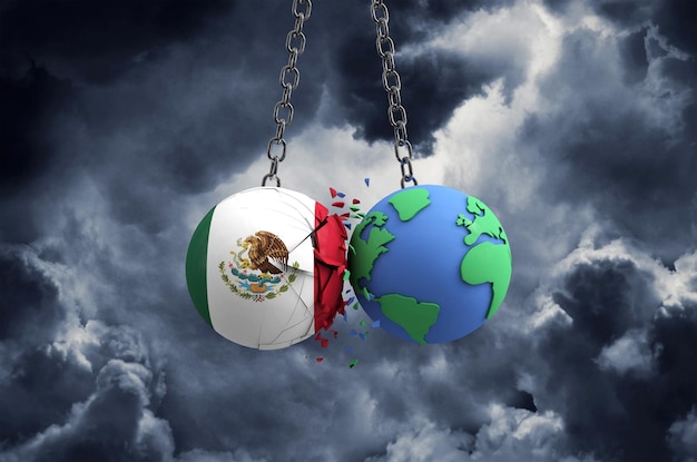 Boule de drapeau du Mexique s'écraser sur l'impact global de la planète terre et le concept de catastrophe d rendre
